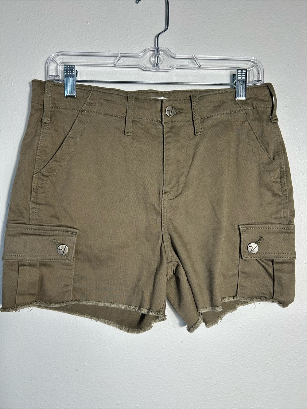 Vigoss Ace High Rise Cargo Shorts Womens Size 28 Olive Brown Raw Hem Stretch - Picture 2 of 10